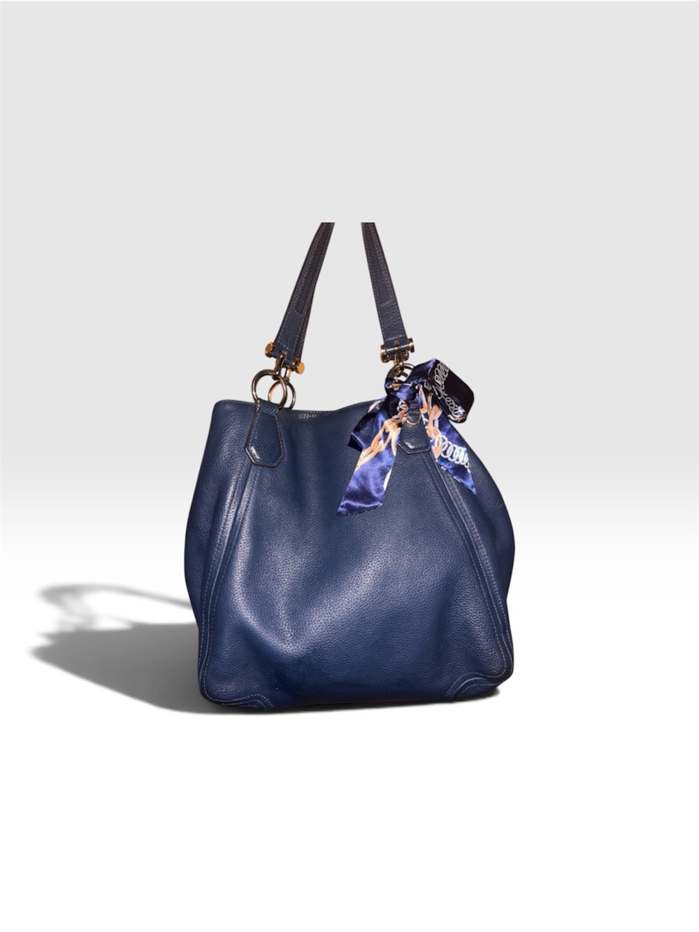 Michael Kors Fulton Navy Leather Shoulder Hobo with Silk Scarf Accent
